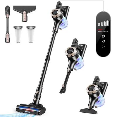 【2026 Newly Upgraded】Trucozie T350 Rechargeable Wireless Cordless Vacuum Cleaner, 8-in-1 Lightweight Upright Vacuum for Deep Clean, 45-Minute Runtime, 33 kPa Powerful Suction, Housewarming Gift Suitable for Hardwood Floors, Carpets, Pet Hair, Car Interior