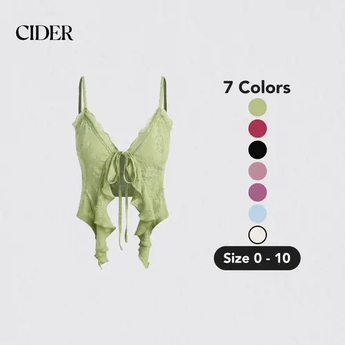 Cider Lace Ruffle Hem Knotted Knit Crop Top