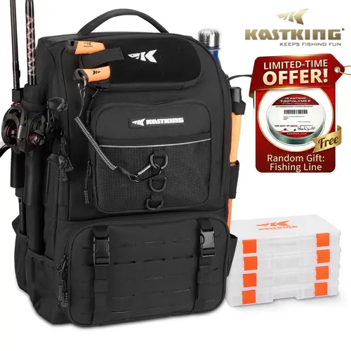 KastKing Karryall 40L Fishing Tackle Backpack with Rod Holders & 4 Tackle Boxes, Waterproof Fishing Gear Storage Bag for Camping, Hunting & Outdoor Activities