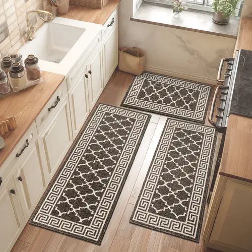 LOKHOM Geometric Kitchen Rug Set of 3 Non-Slip Mats 50x80cm 50x120cm 50x150cm Washable for Indoor Use in Kitchen Laundry Hallway Entryway summerwins