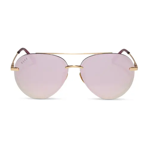 DIFF Lenox Oversized Aviator Sunglasses for Women Gold + Cherry Blossom Mirror