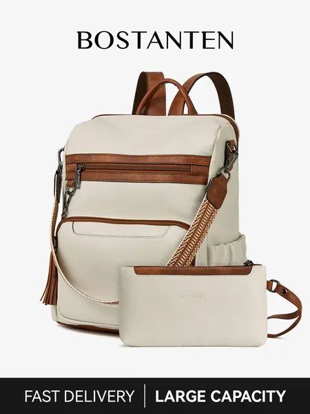 BOSTANTEN Backpack for Women Leather Womens Backpack Purse 2PCS Laptop Backpack Large Ladies Shoulder Bags with Wristlet,backpacks for school,cute backpacks for school,bookbag,school backpack,sohochic