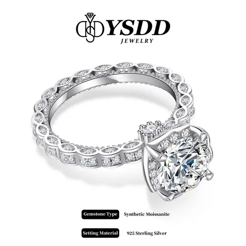 【#242】YSDD 925 Sterling Silver 2-Carat Synthetic Moissanite Ring, Prong Set Silver Artificial Gemstone Ring, Valentine Gift