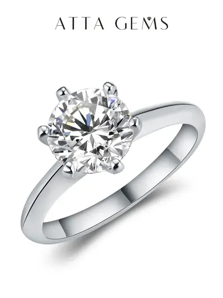 Women's Classic 6-Claw Synthetic Moissanite Solitaire Fashion Engagement Ring, 1Ct-3Ct D Color VVS1 Round Brilliant Cut, Adults' Artificial Gemstone Wedding Gift R059, Rings