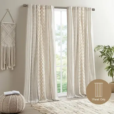 Boho Curtains for Bedroom Single Panel Window Curtains for Living Room, Cotton Tufted Chenille Stripe Modern Farmhouse Light Filtering Drapes for Bedroom,,sohochic