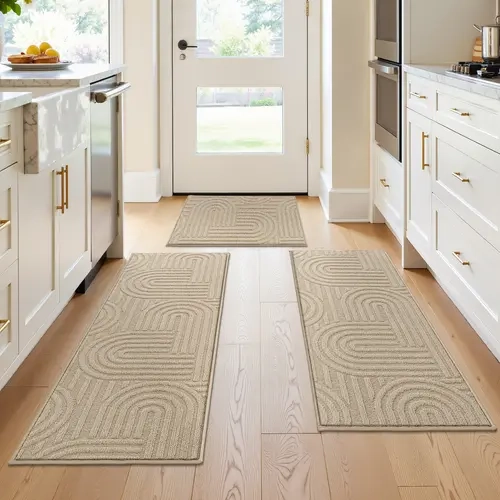 LOKHOM 3-Piece Kitchen Mat Sets, Water-Absorbent Non-Slip Boho Area Rugs, Machine-Washable Farmhouse Rugs for Kitchen, Laundry, Balcony