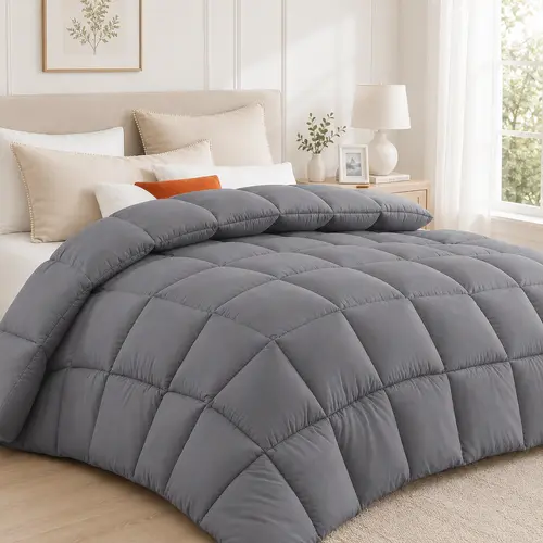 LDC LUX DECOR COLLECTION Queen Size Comforter - 1pc Quilted All Season Down Alternative Duvet Insert with Box Stitching, Corner Tabs, GentleSoft Bedding Blanket, Machine Washable, Oeko-TEX Certified, 6 Colors Available, Comforter Queen Size