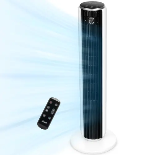 Levoit Classic 36-Inch Tower Cooling Fan for Bedroom, 25ft/s Velocity, 28dB Whisper-Quiet Bladeless Design, 90° Oscillating Pedestal Fan, 5 Speeds, 4 Modes, with Remote Control, Fans