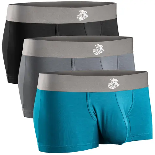 Men's Modal Boxer Briefs 3-Pack, 3-Inch Inseam, Black/Cyan/Grey Underwear, Stretchy Boxers Briefs for Men