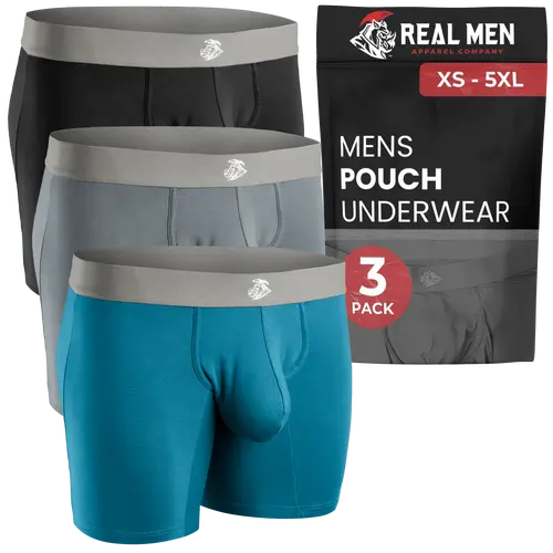 3 Pack Modal Pouch Boxer Briefs  ABCD Pouch Cyan Grey Black 7 inch Inseam Fabric Menswear Stylish Natural Soft Plain Classic Day Human modal soft Better than Cotton or bamboo underwear Athletic Sports Clothes Jersey