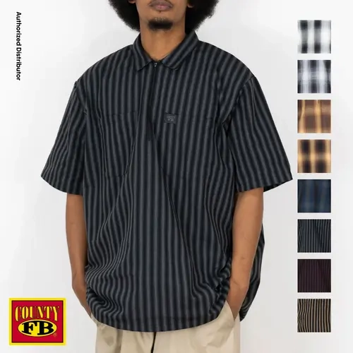 FB County Men's 1/2 Zip Checker Shirts FBCOUNTY Pin Stripe Checkered Solid Shirts 2 Pockets Half Zip Shirt YKK Metal Zipper Hip Hop Chicano Fashion Casual Fabric