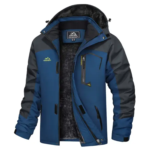 MAGCOMSEN Men's Fitted Winter Waterproof High Neck Ski Hiking Jacket - Mensfashion Clothes, Polyester Clothing Sportswear, Detachable Storm Hood, Warm Fleece, Multi-Pockets, Wind-Resistant Zip, for Fishing, Outdoor Travel,sohochic