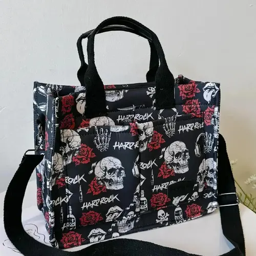 Women's Summer Elegant Striped/strawberry/leopard Pattern Canvas Soft Tote Bag, Canvas Shoulder Bags, Simple Trendy Large Capacity Shoulder Bag, Fashionable Versatile Tote Bag for Daily & Travel Use