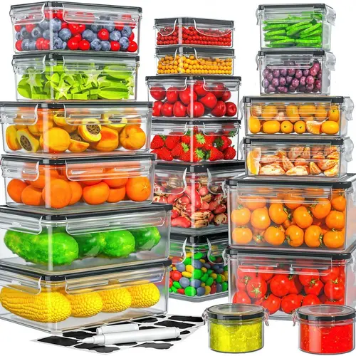 AISOON Reusable BPA-Free Plastic Airtight Food Storage Containers Set (40 PCS: 20 Multi-Size Mix Shapes, 20 Lids, 85Oz) - Leak-Proof, Stackable, Washable, Freezable, Microwave-Safe, Polypropylene, Fridge Organization, On-the-Go for Snacks, Meals, Sauces
