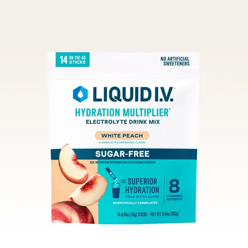 Liquid I.V. Sugar-Free Hydration Multiplier - White Peach - Hydration Powder Packets | Electrolyte Powder Drink Mix | Convenient Single-Serving Sticks | 8 Vitamins & Nutrients | 1 Pack (14 Servings)​