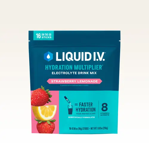 Liquid I.V. Hydration Multiplier - Strawberry Lemonade - Hydration Powder Packets | Electrolyte Powder Drink Mix | Convenient Single-Serving Sticks | 8 Vitamins & Nutrients | 1 Pack (16 Servings)​