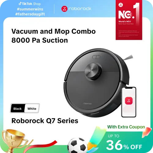 Roborock Q7 Series Mop Vacuum & Multi-Functional Dust Removal Vacuum, LiDAR Navigation, LiDAR Maps Rooms for Smooth Paths, 8000Pa Suction, Pet Hair Cleaning, Self-Charging, APP-Controlled, Low 3.98" Fits Tight Spots, Home Use #sohochic