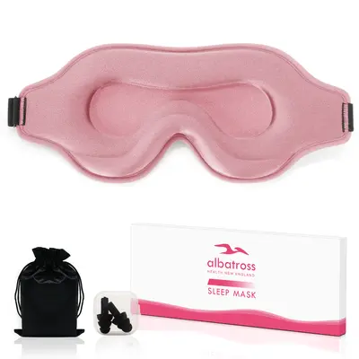 Albatross Health 3D Blackout Sleep Mask - Lash Safe, 0 Pressure Design, Includes Earplugs & Pouch, Eyelash Sleeping Mask for Lashes, Eye Mask For Lash Extensions, Blackout Sleep Masks