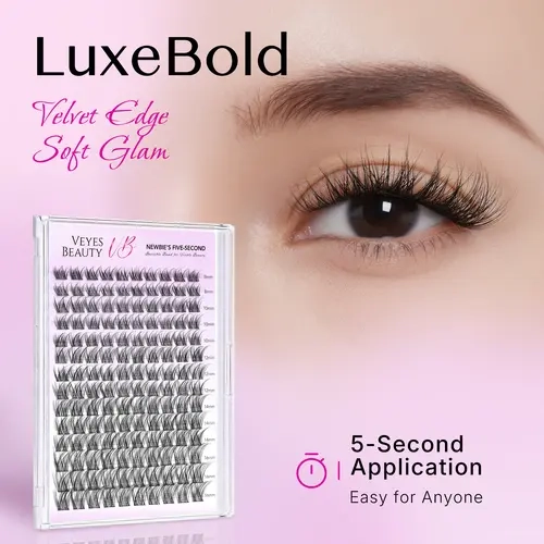 Veyesbeauty LuxeBold Cluster Lashes Eyelashes Cluster Individual Lash Extensions with Bond & Seal Tweezer Dramatic Volume Eyelash Wispy Faux Mink Lash Mixed Length DIY Large Tray for Self Makeup Cosmetic Application at Home