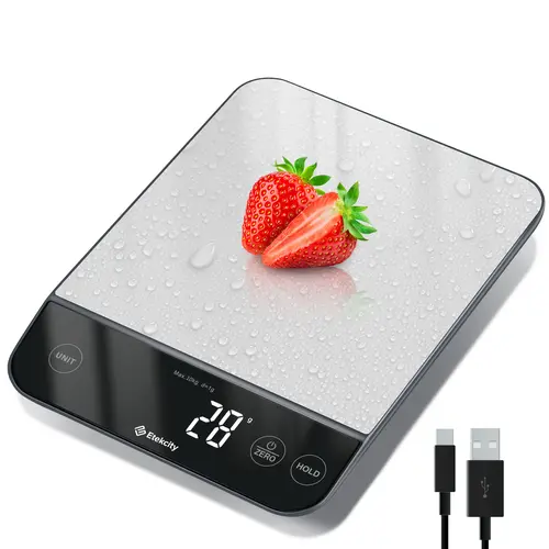 Etekcity Accurate Digital Food Scale - Smart Weighing Scale with Digital Display, 22lb Capacity, 0.05oz/1g Precision, Grams/Oz Measurements, Tare Function, Waterproof Rechargeable 304 Stainless Steel, Wipe-Clean for Baking, Cooking