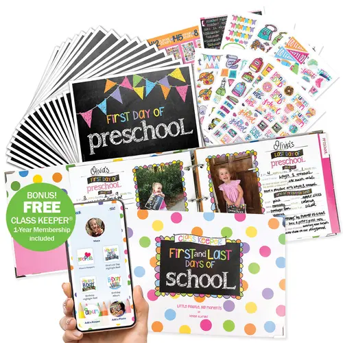 Mom Must-Have Journaling Scrapbooking Kit - Compact Office Stationery with Double-Sided Signs, Easy-to-Use Templates, Photo Organizer, Class Keeper, Photo Prop Deck, Stickers, BONUS Mobile App Membership for 1st Day of School Crafts (Meaningful Way)