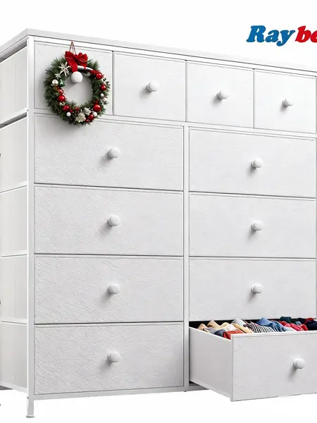 【Limited Deal】Raybee 12 Drawer Fabric Dresser for Bedroom Closet, Tall Storage Tower & TV Stand, Thickened Metal Frame Wood Top, Budget Friendly Space Saving Clothes Organizer Cabinet for Dorm Apartment, Cute Aesthetic Vanity Room Decor #StorageHacks