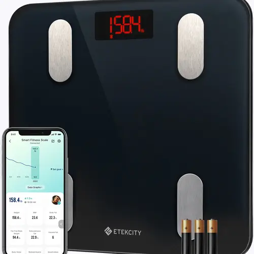 Etekcity Intelligent Weight Scale - Electronic Bathroom Scale, Smart Digital Body Composition Monitor with Fat Tracking, BMI & Muscle Measurement, Bluetooth, 400lb Accurate Healthcare Tool (ESF-24), Electronic Bathroom Scales