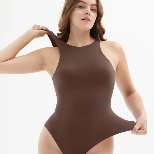 PUMIEY Women's High Neck Sleeveless Bodysuit, Buttery Soft Second Skin Feel Stretchy Shapewear with Snap Closure, Shapewear Body Suits, Stretchy Bodysuits,back to school,back to school shopping, Women's Clothes