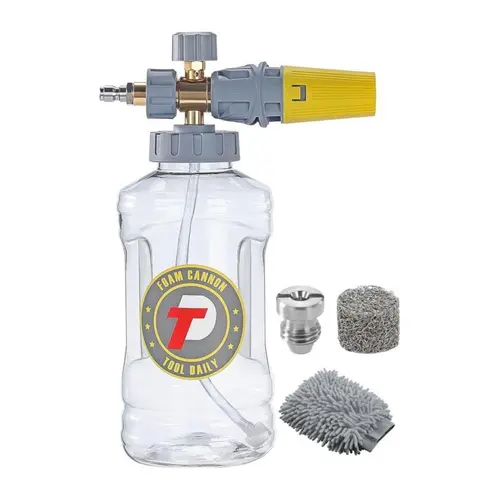 Tool Daily Pressure Washer Foam Cannon Kit, 1.5L Plastic Bottle, 1.1mm Orifice Nozzle, M22/1/4 Inch Quick Connect, Leakproof Neck, Foam Cleaner Spray, Prevents Crack Issues, for Cars/SUVs, Driveways, Car Detailing,toolupgrade