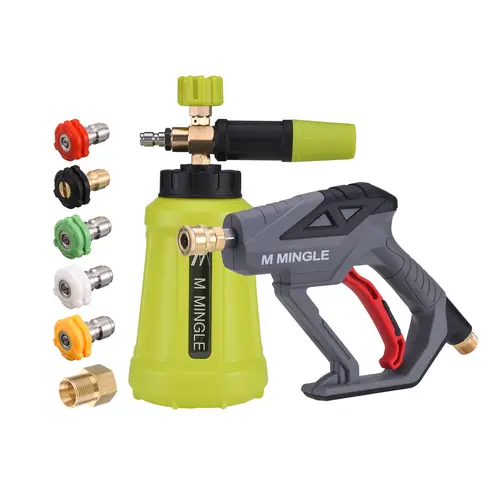 M MINGLE High Pressure Washer Foam Cannon Kit for Car Wash, 4000 PSI Short Handheld Foam Lance with 5 Nozzle Tips, 1L Outdoor Use,toolupgrade