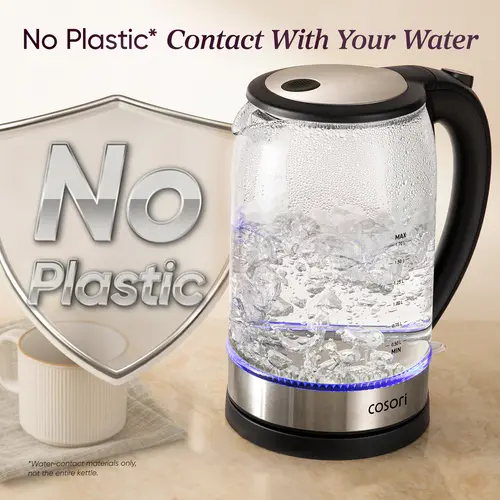 COSORI Electric Glass Kitchen Kettle - 1.8Qt, 1500W, Plastic-Free Filter & Spout, Auto Shut-Off, Black Kitchen Household Products Appliances Hot Water Boiler for Coffee, Tea (GK-172/173)