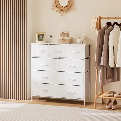 【New Color】Cupboards Cabinets Dresser - with 9 Drawers, Bedroom  Organizer, Steel Frame and Wood Top for Bedroom, Closet, Entryway