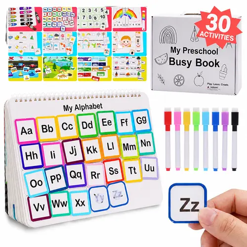 [30 Activities] Mallify Montessori Busy Book for Kids, Preschool Learning Activities, Toddler Busy Board, Back to School Gifts for Toddlers, Busy Tots Bilingual Toddler Markers, Travel Student Painting Supplies, Teaching Supplies, #sohochic