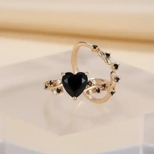 2pcs/set Women's Elegant Artificial Gemstone Decorated Heart Design Ring, Fashion Jewelry For Women & Girls, All-match Accessory, Heart Cluster Ring, Elegant Fashion Rings, Beautiful Rings