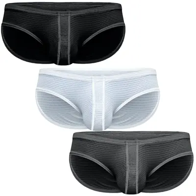 Real Men Ares-Ascent Low-Rise Pouch Bikini Brief, A B C or D Pouch 3 Pack- Black White Grey Nylon Jersey Menswear Nylon Spandex Underwear Soft Stylish Day Athletic Breathable Activewear Sportswear, Soft Breathable Briefs, Assorted Color Men's Briefs