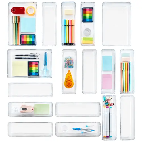 Lifewit Large Transparent Plastic Storage Bin Trays - Durable Lightweight Home Storage Organizer Boxes for Bathroom Vanity Tabletop, Toiletries Makeup Beauty Organization, Multi Purpose Mix & Match Sets