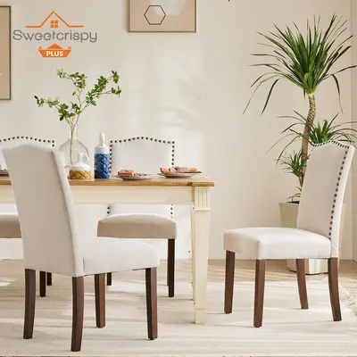 Dining Chairs, High-end Upholstered Dining Room Chair with Nailhead Trim and Wood Legs, for Kitchen, Living Room