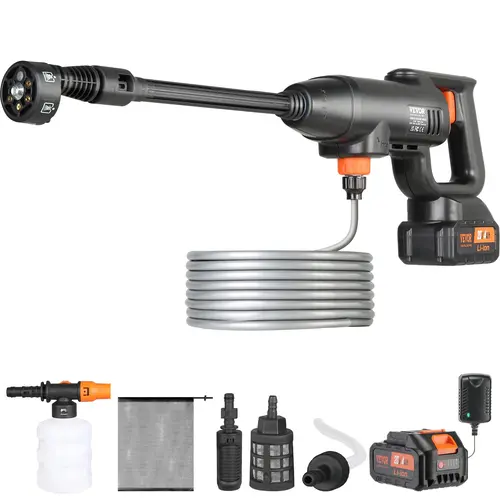 【toolupgrade】VEVOR Cordless Power Washer, 580-PSI 1.1 GPM Portable Handheld High-Pressure Cleaner with 4.0Ah Batteries, Charger, 6-in-1 Nozzle, Foam Sprayer for Home Floor Cleaning, Outdoor Backyard Use, Boat Maintenance, Pressure Washer
