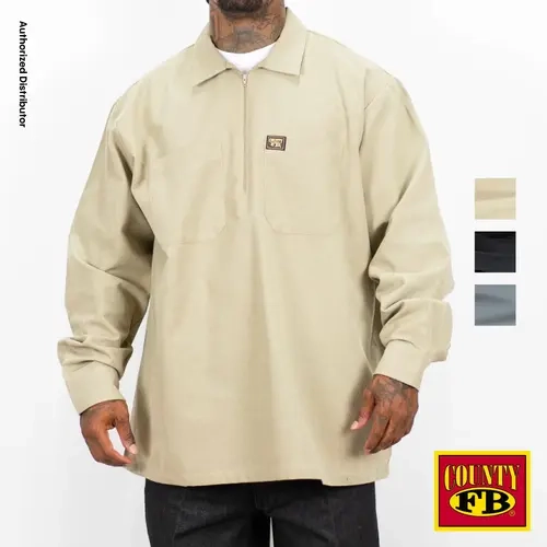 FB COUNTY Men's Casual 1/2 Zip Shirts FBCOUNTY Long Sleeve Half Zip Shirt 2 Pockets Classic Collared Casual Work Hip Hop Chicano Fashion Plain Cotton