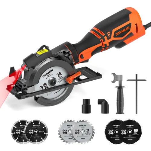 【toolupgrade】DOVAMAN MCS01A STD Circular Saw Power Tools, 5.8A 4-1/2" w/Laser, Auxiliary Handle, 6 Universal Saw Blades (4½", 4¾"), 1-11/16" Max Cutting Depth, Wood Cutting Machine w/Contractor Bag for Wood, Soft Metal, Plastic