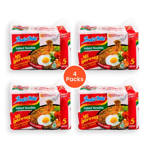 Indomie Mi Goreng Fried Instant Noodles - Onion-Flavored, Savory, Spicy, 85g, 20 Servings (4 Packs), Ready-to-Eat Asian Food Snacks