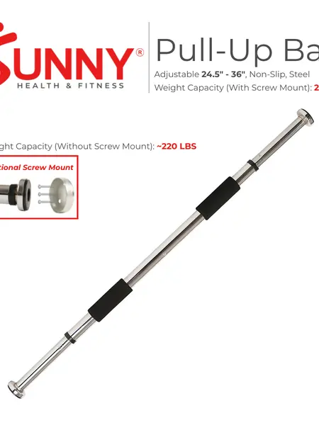 SUNNY Unisex Chrome Steel Doorway Chin-Up Bar, Adjustable 24.5"-36" Heavy-Duty Home Gym Kit, Push-Ups, Leg Lifts & Upper Body Strength Training, At Home Gym Equipment for Bodybuilding Pull-Ups