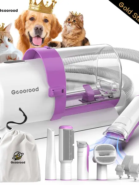 【Geoorood】 Geoorood Dog Grooming All-in-One Kit with Vacuum Brush 2.5L Large Pog, Stainless Steel Blades Lightweight Design 13KPa Suction Force Portable Cleaning Set#backtoschool