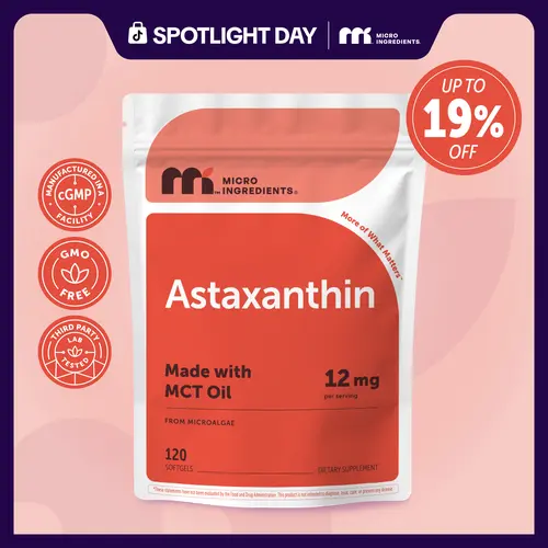 Micro Ingredients Astaxanthin 12mg | Natural Tanning, Fresh Microalgae Source, Easy to Swallow