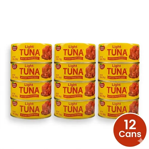 Dongwon Canned Light Tuna with Hot Pepper Sauce 4 Cans - 12 Cans