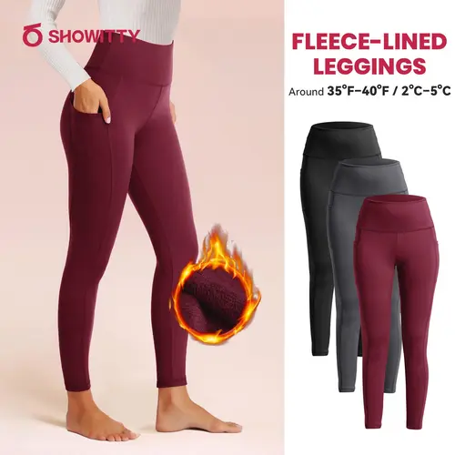 SHOWITTY Women's High Waisted 1/3 Pack Fleece Lined Leggings with Pockets – Thermal Warm Yoga Pants for Winter Workout & Everyday Wear