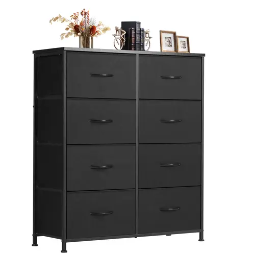 Sweet Furniture S - 8 Drawers Dresser Organizer Storage Drawers Fabric Storage Tower, Chest of Drawers with Fabric Bins, Steel Frame, Wooden Top