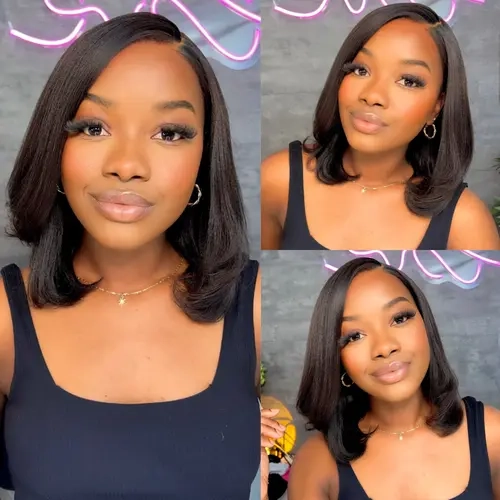 【Upgrade Drawstring】UNice Bye Bye Knots Glueless Yaki Straight Bob Wig Pre-cut 7x5 HD Lace Human Hair Wigs with Pre Plucked Hairline Knotless, Wigs Human Hair, Glueless Wigs, Unisex,sohochic