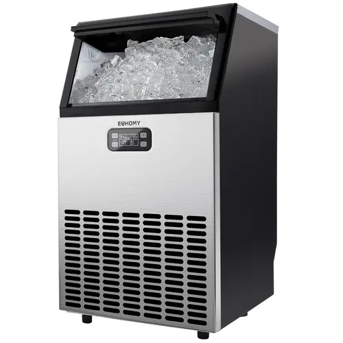 EUHOMY Commercial Ice Maker Machine, 100lbs/24H Stainless Steel Under Counter Model with 33lbs Storage Capacity, Energy-Saving Adjustable Ice Maker for Restaurant, Grocery Store, Bar