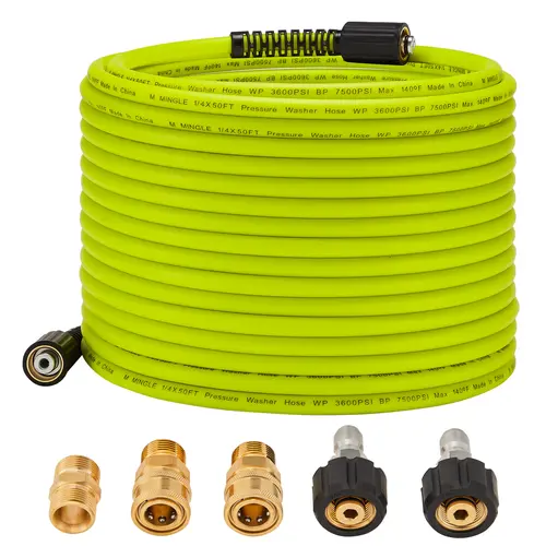 M MINGLE Durable Pressure Washer Extension Hose 50 FT x 1/4" - Replacement Power Wash Hose with Quick Connect Kits - M22 14mm Fittings - 3600PSI, DealsForYouDays, Durable Hose,toolupgrade